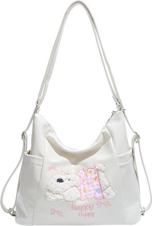Generic PU Leather Tote Bag Adjustable Underarm Bag Backpack for Women Travel (White)