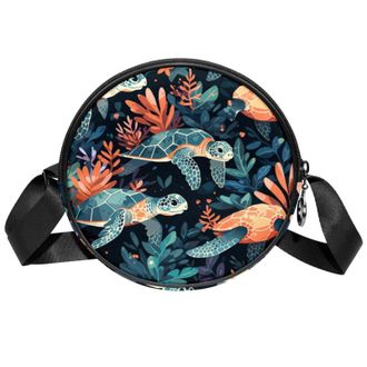 Generic Circle Crossbody Bag for Women, Turtle Small Sling Bag Daypack with Zipper Adjustable Shoulder Straps Casual Ladies Girls Round Purse