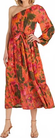 En Cr&egrave;me Sun Soaked One Shoulder Waist Tie Dress In Orange/multi
