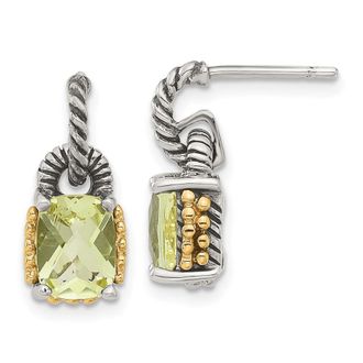 Diamond2Deal Sterling Silver 14k Gold Accent Lemon Quartz Dangle Earrings