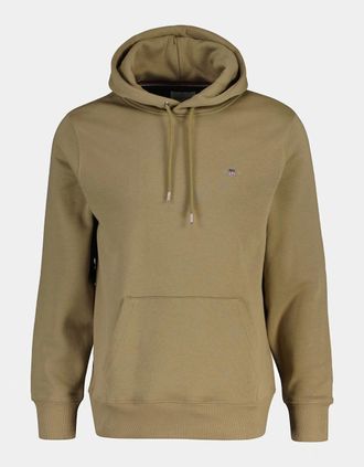 GANT Mens GANT Mens Regular Fit Shield Logo Pullover Hoodie - 379 Dry Herb Green - Tan - Size: 42