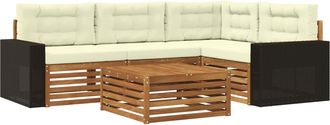 vidaXL Conjunto De Sof&aacute;s De Exterior 5 Uds. Natural Y Crema Poli&eacute;ster Vidaxl