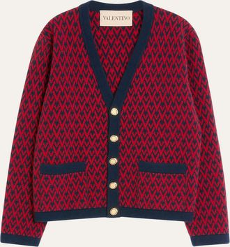 Valentino Garavani Mens Wool Toute La V Jacquard Cardigan