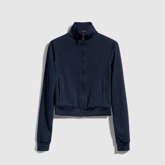 Gucci Rib Cotton Jersey Zip Sweatshirt With Web, Blue