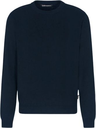 Emporio Armani Gebreide Pullover - Heren - Ronde hals truien - Blauw - 2XS - Katoen - Truien & Vesten