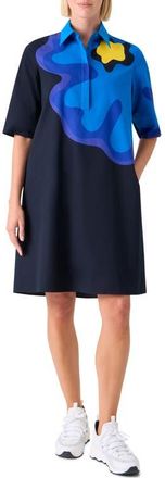 Akris Floral Cotton Poplin Shirtdress in Black-Multi at Nordstrom, Size 14