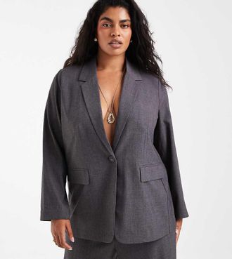 Vero Moda Curve blazer sartoriale oversize coordinato in grigio scuro m&eacute;lange