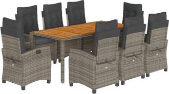 vidaXL Set Comedor Jard&iacute;n 9 Pzas Y Cojines Rat&aacute;n Sint&eacute;tico Gris Vidaxl