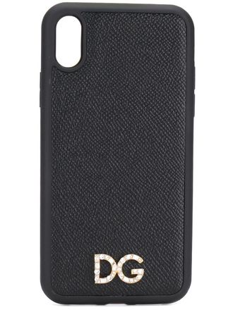 Dolce & Gabbana crystal logo iPhone XR case - women - Calf Leather - One Size - Black