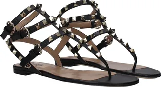 Valentino Garavani Womens Black Leather Flip-Flop Sandals