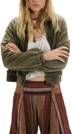 Free People Birdie Washed Jacket in Olive Green at Nordstrom, Size X-Large