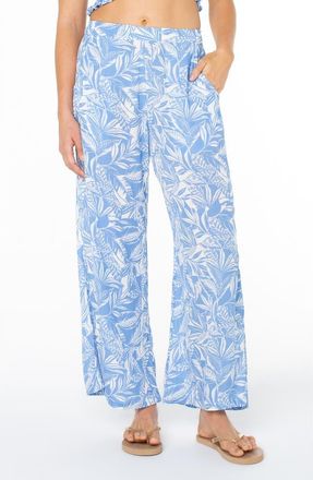 Roxy Midnight Avenue Tropical Palm Wide Leg Pants in Silver Lake at Nordstrom, Size X-Small