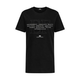 Elisabetta Franchi T-Shirts, female, Black, Size: 2XL Jersey T-shirt with Embroidery and Print