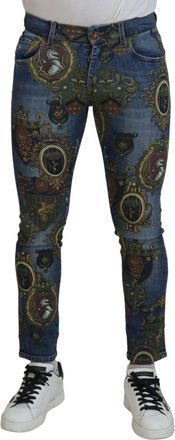 Dolce & Gabbana Mens Baroque Crest Skinny Jeans - Blue Cotton - Size EU 44 (Mens)