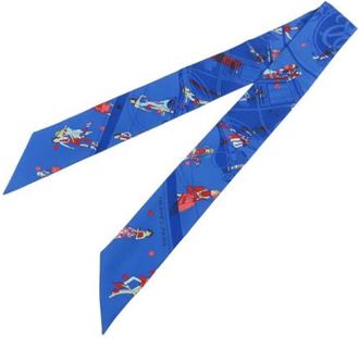 Herm&egrave;s Vintage, unisex, Blauw, ONE Size, Pre-owned Twilly Ex Libris Les Parisiennes