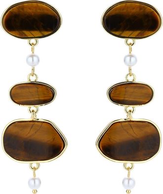 Petit Moments Woodland Linear Drop Earrings in Gold/tigers Eye at Nordstrom