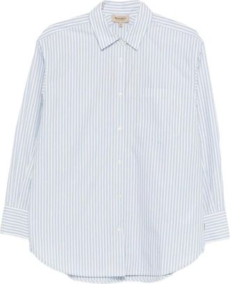 Woolrich Gestreept Katoenen Shirt - Dames - Overhemden - Blauw - M - Katoen - Overhemden