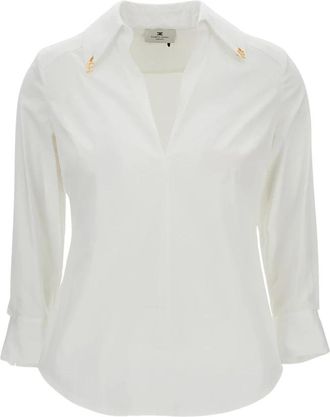Elisabetta Franchi V-hals stretch katoenen blouse - Dames - Blouses - Wit - XS - Katoen - Overhemden