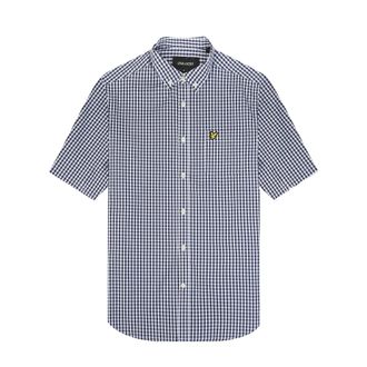 Lyle & Scott Short Sleeve Slim Fit Gingham Shirt - Heren - Korte mouwen Overhemden - Blauw - M - Katoen - Overhemden