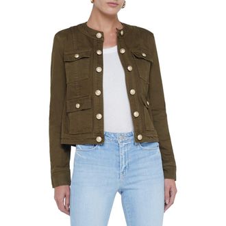 L'agence Yari Collarless Denim Jacket in Olive Grove at Nordstrom Rack, Size X-Small