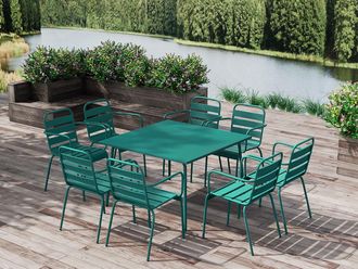 Vente-Unique Sala da pranzo da giardino un tavolo L.120cm e 8 poltrone imp. in Metallo Verde Petrolio - MIRMANDE di MYLIA
