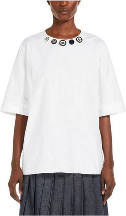 Max Mara Witte katoenen blouse met borduursel - Dames - T-shirts - Wit - 2XS - Katoen - Tops