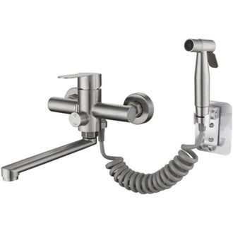 Elle Grifo Mezclador De Cocina Mural Para Fregadero Con Pistola Rociadora Y 2 Tipos De Chorro De Agua, Giro De 360&deg;, Acero Inoxidable Cepillado