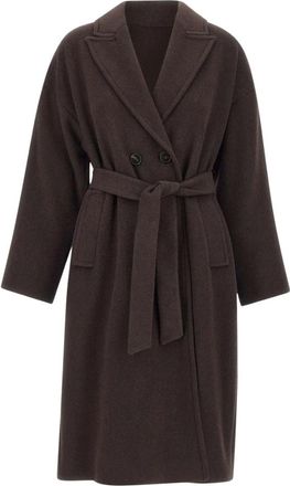 Marella Saggio Jas met Ceintuur en Dubbele Rij Knopen - Dames - Jas met riem - Bruin - S - Wol - Jassen
