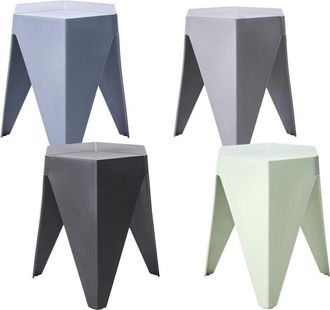 Beliani Conjunto De 4 Taburetes De Jard&iacute;n Exterior Asientos Para Patio Material Sint&eacute;tico Apilables Tonos Pastel Multicolor Karavos