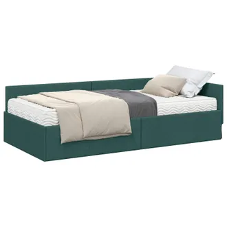 vidaXL Estructura De Cama Esquina Con Colch&oacute;n 2 Uds. Verde Oscuro Vidaxl