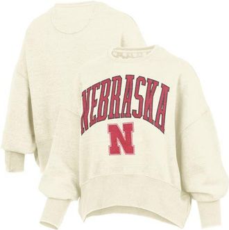 Pressbox Womens Pressbox Natural Nebraska Huskers Oversized Waist-Length Crewneck Sweatshirt at Nordstrom, Size Xx-Large