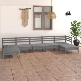vidaXL Juego De Muebles De Jard&iacute;n 7 Piezas Madera Maciza De Pino Gris Vidaxl