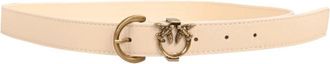 Pinko Smalle Leren Riem Love Birds Diamond - Dames - Riemen - Wit - XS - Leer - Accessoires