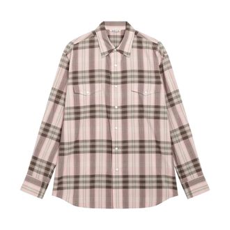 Auralee High Twist Cotton Silk Check Shirt - Heren - Overhemden - Roze - Maat: XL Katoen