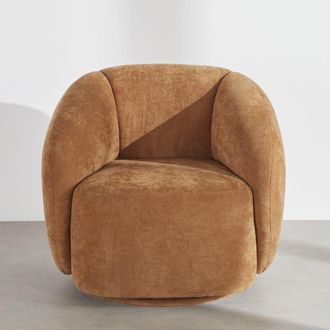 Maisons du monde Sill&oacute;n giratorio de tejido de poli&eacute;ster aterciopelado marr&oacute;n canela