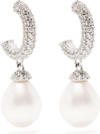 Eshvi crystal pearl earrings - women - Gold Plated Silver - One Size