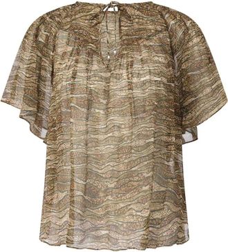 Isabel Marant Gedessineerde soepele blouse met plooien - Dames - Blouses - Bruin - 3XS - Overhemden