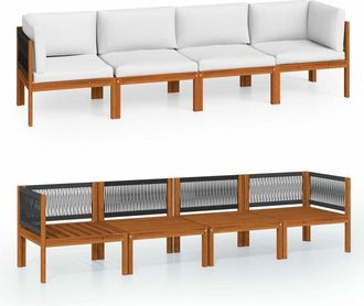 vidaXL Sof&aacute; De Jard&iacute;n De 4 Plazas Con Coj&iacute;n De Madera De Acacia Y Cuerda Vidaxl