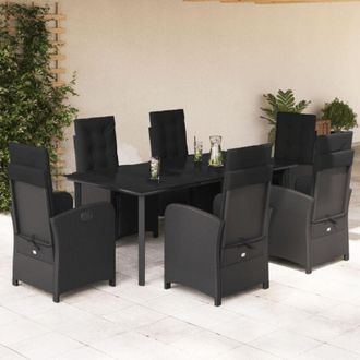 vidaXL Set De Comedor De Jard&iacute;n 7 Pzas Y Cojines Rat&aacute;n Sint&eacute;tico Negro Vidaxl