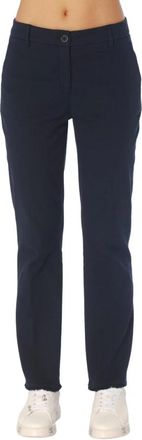 Via Masini 80 Pantalone armaturato a zampetta sfrangiato in piquet stretch - Dames - Slim Fit Broeken - Blauw - S - Leer - Broeken