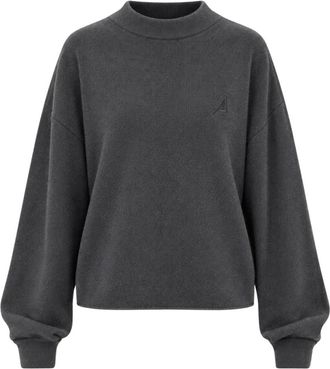 Akep Pullover met open rug en borduursel - Dames - Ronde hals truien - Grijs - L - Wol - Truien & Vesten