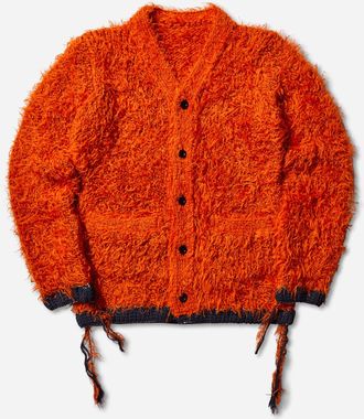 sacai Men s Furry Knit Cardigan Orange