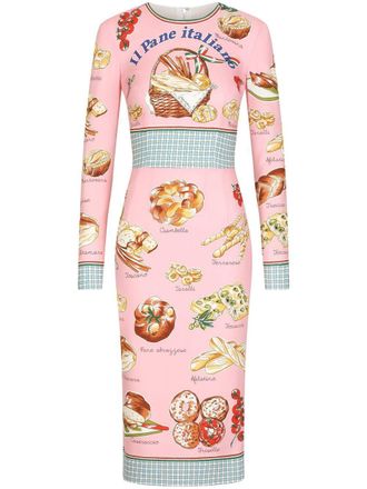 Dolce & Gabbana pastry-print long-sleeve midi dress - women - Silk/Spandex/Elastane - 46 - Pink