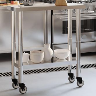 vidaXL Vidaxl - Mesa De Trabajo De Cocina Con Ruedas Acero Inox 82,5x30x85 Cm