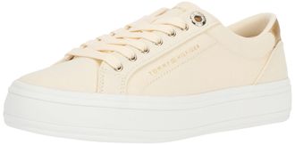 Tommy Hilfiger Women, Essential Vulc Canvas Sneaker, Vulcanized Sneaker, Beige, 6.5