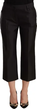 Dolce & Gabbana Black 100% Silk Flared Cropped Womens Pants
