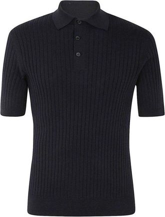 Brunello Cucinelli Navy Cotton Ribbed Polo Sweater, Brand Size 44 (US Size 34)