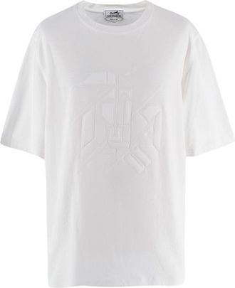 Herm&egrave;s White Tonal Embossed T-Shirt Size XXL