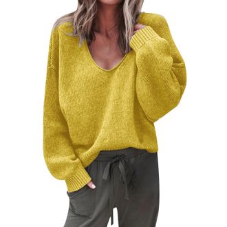 Generic Warehouse Clearance Bargains Sale Winter Sweatshirt for Women Womens Solid Color Autumn And Winter V Neck Oversized Knitted Casual Fashion Pullover La