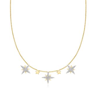 Ross-Simons Diamond Starburst Drop Necklace in 18kt Gold Over Sterling